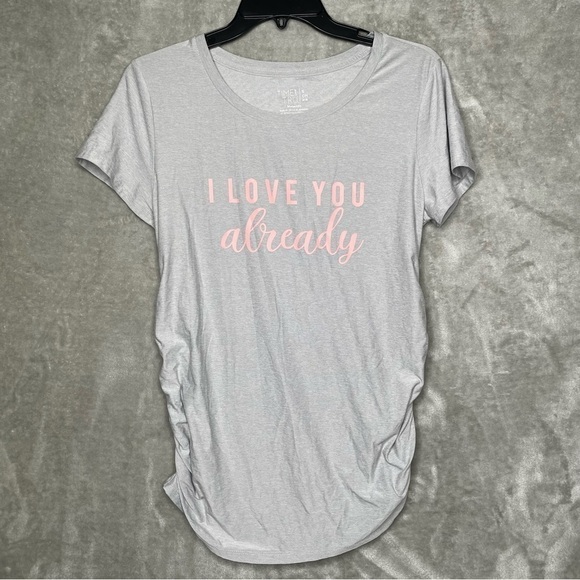 Set of 2 Short Sleeve Graphic Maternity Shirts Crew & Scoop Neck Small & Medium - Picture 2 of 11